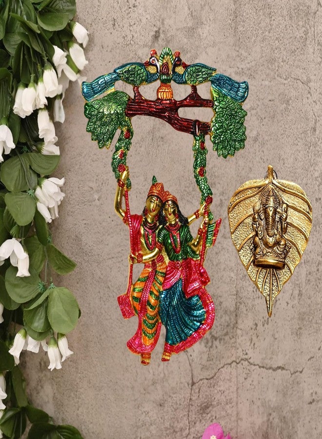CHHARIYA CRAFTS Metal Radha Krishna Tree Jhula and Ganesha Wall Hanging Art Decorative Showpiece for Wall Decor, Festival Home Decor Pooja Room Temple & Gift for Family, Friends, Housewarming - Image 1